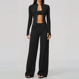 3 PCS Yoga Sets Women Long Sleeve Zipper Slim Jacket+sports Bra+high Waist Flare Pants Fitness Suits Gym Exercise Athletic Wear