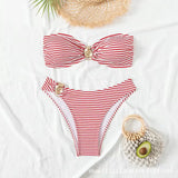 Bikini Fashion Sexy Slim Fit Two-piece Set with Personalized Stripe Beautiful Split Swimsuit for Women Bikini Strapless Swimwear