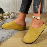 Spring Round Toe Cork Clogs Slippers for Women Outdoor Cork Footbed Flat Heels Mules Shoes Woman Plus Size Suede Slides Female