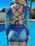 4 Pieces Triangle Bikini 2026 With Mesh Tops & Skirt Swimwear Female Solid Swimsuit Women Bathers Bathing Swimming Swim Suit
