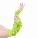 Blue Neon Fishnet Fingerless Long Gloves Arm Cuff Party Wear Fancy Dress For Women Sexy Girls Punk Gothic Dance Party Mesh Glove