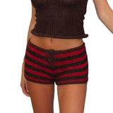 Women’s Summer Shorts Low Waist Stripe Print Knit Bodycon Shorts Beach Club Casual Grunge Stretchy Shorts