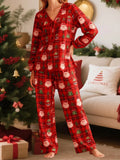 Women Christmas Pajamas Long Sleeve Tie-up V Neck Tops and Pants Loose Fall Winter Two Piece Loungewear