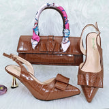 Doershow new come Matching Women Shoe and Bag Set Decorated brown Nigerian Shoes and Bag Set Italy Shoes and Bag set  HFG1-16