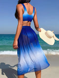 3 Pieces Vcay Ombre Bikini 2026 Women High Waist Bottom & Beach Skirt Swimsuit Sexy Swimwear Female Bathers Swimming Swim Suit