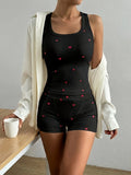 2 Piece Pajamas Set Heart Print Crop Tops and Shorts Loungewear Set Summer Sleepwear Women Home Clothes