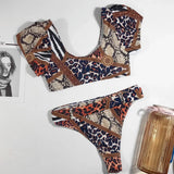 New Sexy Two Piece Swimsuit Swimwear Women Print High Waist Short Sleeve Bathing Suit Beachwear Belt Decor Banadores Mujer 2026