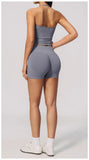 2pcs Seamless Lycra Sports Yoga Sets Women's Hanging Neck Tank Top High Elasticity Hip Lifting Shorts Workout Outfits Tracksuit