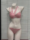 French Style Pure Desire Lingerie Set 3cm Thick Padded Cup Pink Diagonal Strap Nightclub Wear Sexy Bra Panty Set 32-38AB Canada