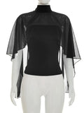 FDYOUI Woman Black Corset with Cover-ups 2-piece Sets Chic Sexy Hollow Out Evening Party Tops Female Blouses Shirts High Street