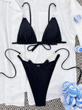 Solid Black 2-piece Swimsuit for Women,Pearl Chain Suspender Bikini,high Waist Thong Beach Backless Bathing Suit,swimwear 2026