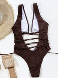 Deep V Neck Wrap Around High Cut Women Swimwear One Piece Swimsuit Female Monikini Tummy Cut Out Bathing Suit Swim Beach Wear