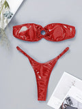 DEKA Sexy Shiny Gold Bandeau Bikini Set Women Ring Linked Hollow Out Push Up Bra Micro Swimsuit Bathing Suit Thong Swimwear