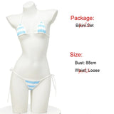 Summer PU Leather Micro Bra Bikini Set Swimsuit Stripes Bright Anime Swimwear Women Erotic Underwear Sexy Lingerie Costume