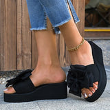 2026 Summer Big Bowknot Platform Slippers Women Plus Size 42 Open Toe Wedges Sandals Woman Lightweight Casual Beach Flip Flops