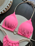 Women's Solid Color Sexy Bikini Set 2-piece Split Beach Swimsuit Red