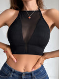 New Sexy Mesh Camisole Crop Top Corset Ribbed Backless Underwear Hot Fashion Women Casual BrassiereTank Top Bralette Lingerie