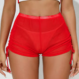New Mesh Transparent High Waist Elastic Casual Shorts Sports Shorts For Women Wrinkle Drawstring Binding Charming Elegant FSKK