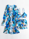 New Sexy 3 Pieces Suit for Women Neck Hanging Bikini Set+Cover-up Swimwear Sunproof Tankini High Waist Shorts Swimsuit Beachwear
