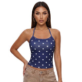 Women's Summer Halter Neck Tops Fashion Sleeveless Dota Print Slim Fit Cami Tops