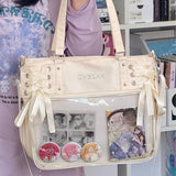 College Style Crossbody Bag with Ribbon Large Capacity for Class Book Carrying Mailman Bag Girls Bow JK Shoulder Ita Bag Handbag