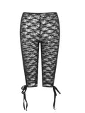 Women Lace Capri Leggings Flower See Through Low Rise Knee Length Tight Shorts with 3D Bows