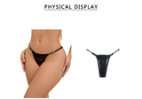 Black Lace Panty for Women Rhinestone Letter Decor Cotton Lined Thong Underwear Sexy Plus Size