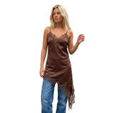 Women's Summer Solid Color Long Camisoles Tops Spaghetti Strap Stylish Lace Trim Casual Tank Tops for Indoor Outdoor Wear