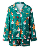Women Satin 2 Piece Christmas Pajama Set Printed Long Sleeve Button-up Tops and Elastic Waist Shorts Summer Fall Sleepwear
