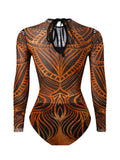 2026 Printed Mesh Swimsuit One Piece & Beach Dress Long Sleeves Swimwear Women Bathing Swimming Swim Suit Padded Beachwear