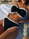 Bandeau Splicing Frilled Female Swimsuit High Waist Bikini Women Swimwear Two-Pieces Bikini Set Bather Bathing Suit Swim V7039