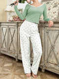 Women Sleepwear  Long Sleeve T-shirt with Long Trouses Set Autumn Winter Pajamas Set Homewear Femme Loungewear