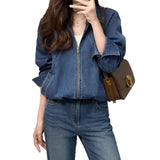Spring denim shirt petite short denim lapel jacket