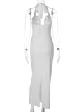 FDYOUI Elegant Chic Halter Hollow Out Bodycon Evening Dress for Women 2026 Summer Backless Sleeveless Long Wedding Party Dresses