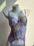 Toucheart Erotic Lingerie with Stockings See-through Color Lace Uniform Body Shaping Patchwork Intimate Seductive Underwear Set