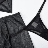 Toucheart Erotic Lingerie New High-quality Leather and Fabric Spliced mesh Sexy Strap Cross Halter Neck Sexy Hot Underwear Set