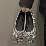 Fashion Silver Bling Low Top Single Shoes for Women New Low Heels Bow-Knot Single Shoes Ladies Hot Sale Plu Size Shoes Mujer