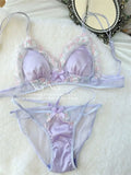 MOYISU Luxury Classic Thin Embroidery Light Luxury Silk French Underwear Sexy Pure Desire Lace Bra Set Small Chest Triangle Cup
