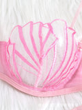 2pcs Women's Bra Set Sexy Lace Mesh Lingerie Set Ultra Thin Breathable Comfortable Lightweight Scallop Transparent Lingerie Set