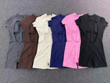 Half-zipper Slimming Yoga Jumpsuit Women Hollow Out Backless Sports One Piece Suits Short Sleeve Butt Lifting Tight Overalls