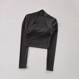 Women's Long Sleeve Fitness Sports Top Elegant Dance Yoga Shirt with Chest Cushion Small Waistband for Gym Speed up Short