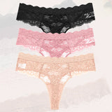 3Pcs Lace Sexy Thongs Women Low-Rise Briefs Sexy Soft Ladies Underwear Trendy Floral Underpants Female Flowery Panty Lingerie