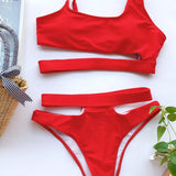 Bikini 2026 Sexy Swimwear Swimsuit Women Solid Hollow High Waist Red Bikinis Set Bathing Suit Beach Bikini Trajes De Bano Mujer