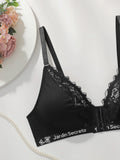 Large size underwire lingerie with sexy letter band design plus size braissere women's lace underwear black bra MR3474