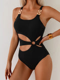 Sexy Black Swimwear Women 2026 Metal Chain Strap Hollow Out Slim Tummy Control Monokini Beach Bathing Suit One Piece Swimsuit