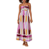 Women's Sleeveless Strapless Long Dress Bohemian Sleeveless Drawstring Loose Tube Dress Summer Holiday Beach Dress