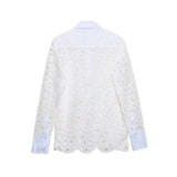Spring Women Summer White Lace Dress Set Hollow Out Embroidery Shirt Skirt 2 Pcs Robe Outfits Single Breasting Cotton Maxi Dress