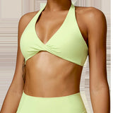 Women's Nylon Sports Bra Halter Sports Underwear Front Twist Naked Feel Sexy Yoga Gym Push Up Workout Padded Bralette Bathsuit