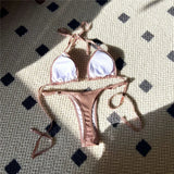 New PU Faux Leather Halter Mini Thong Bikini Female Swimsuit Women Swimwear Two-pieces Bikini Set Bather Bathing Suit Swim V5206