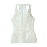 Women's Fashion Casual Halter Neck Slim-Fit Cream White Halter Neck Corset Top With Hem Sleeveless Waist Blouse For Women TTLD
